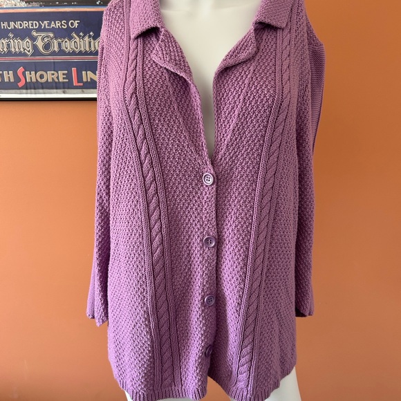 HEATHER PO lilac short button up cardigan sweater - Picture 2 of 9